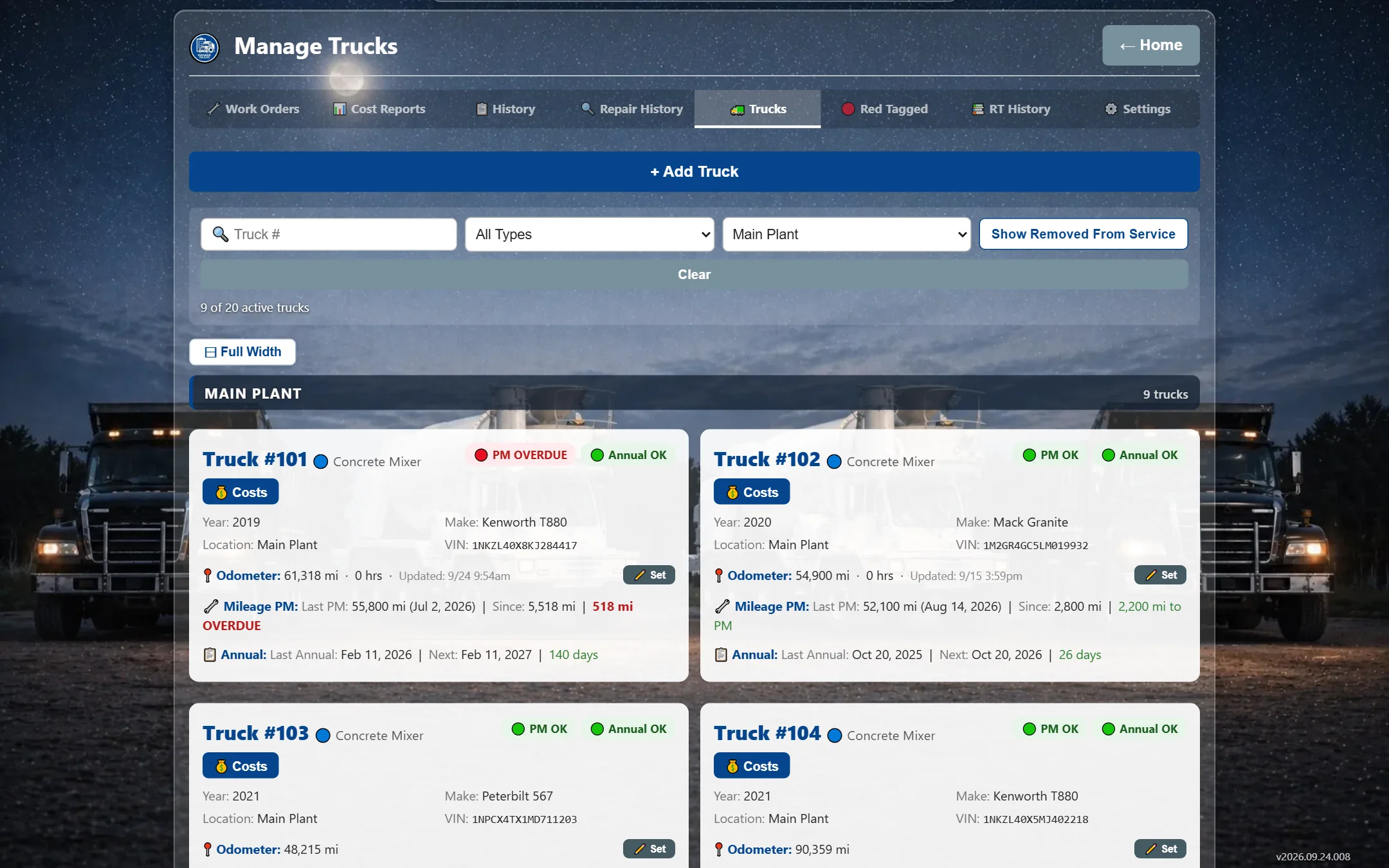 Manage Trucks on a computer
