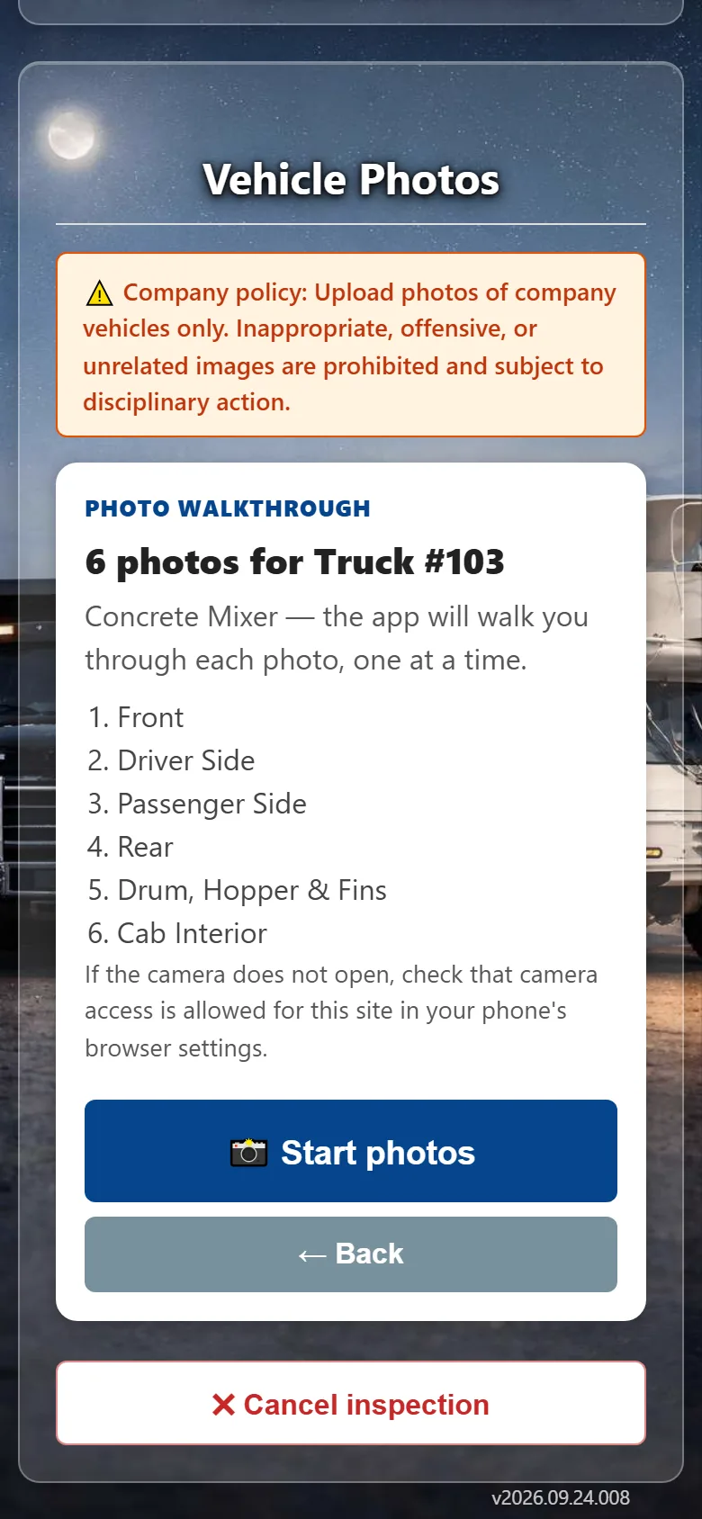 Truck condition inspection