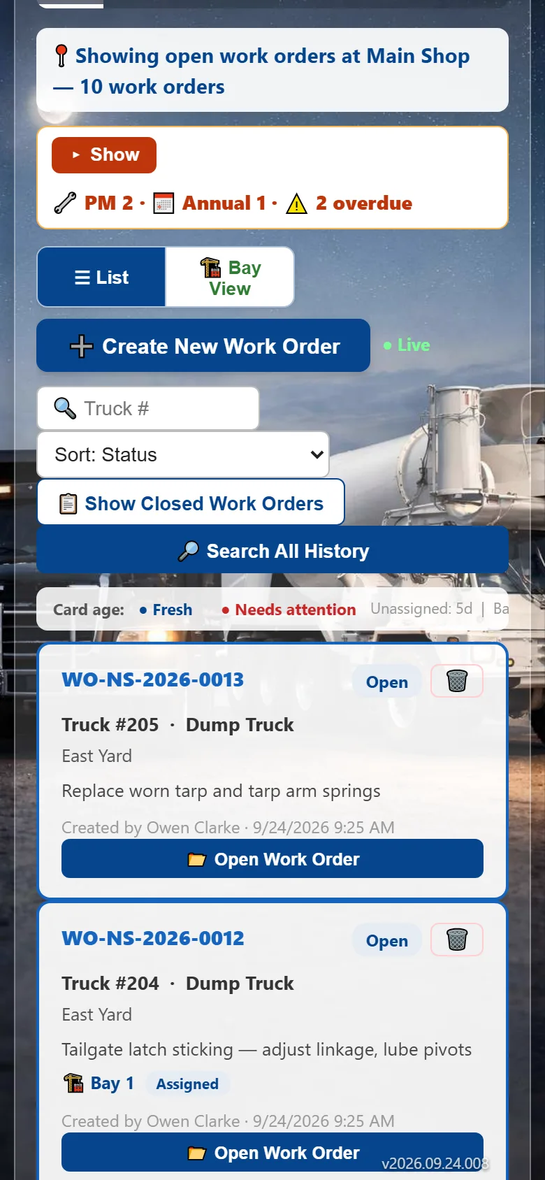 Work orders board